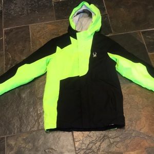Spyder Kids Puffer Jacket in Black and Bright Green